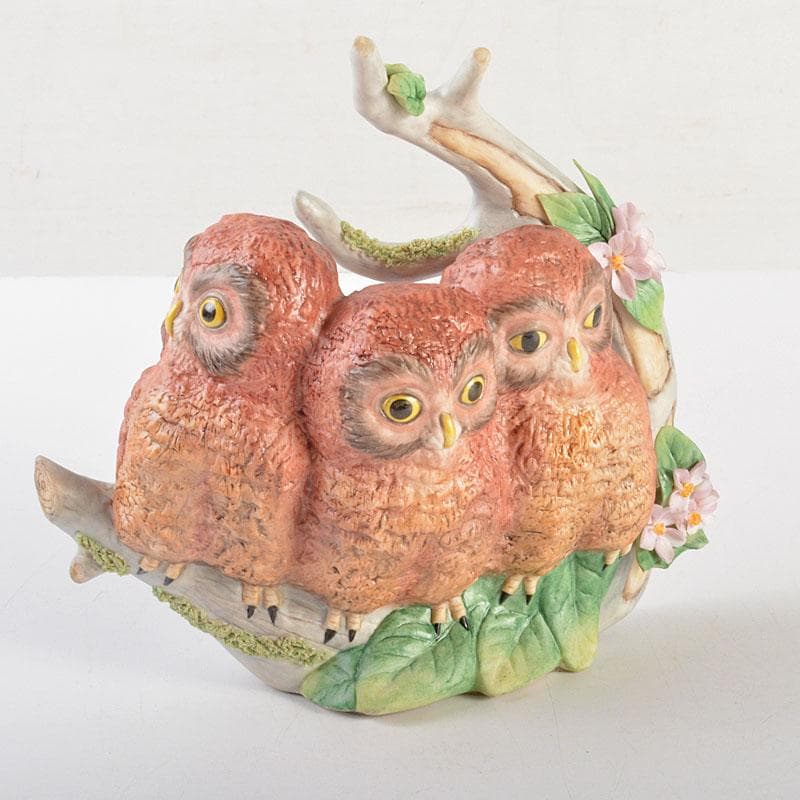 アンティーク　Cubis　USA　陶製　三匹のフクロウ　縁起物　置物　C6738