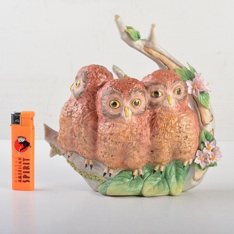 アンティーク　Cubis　USA　陶製　三匹のフクロウ　縁起物　置物　C6738