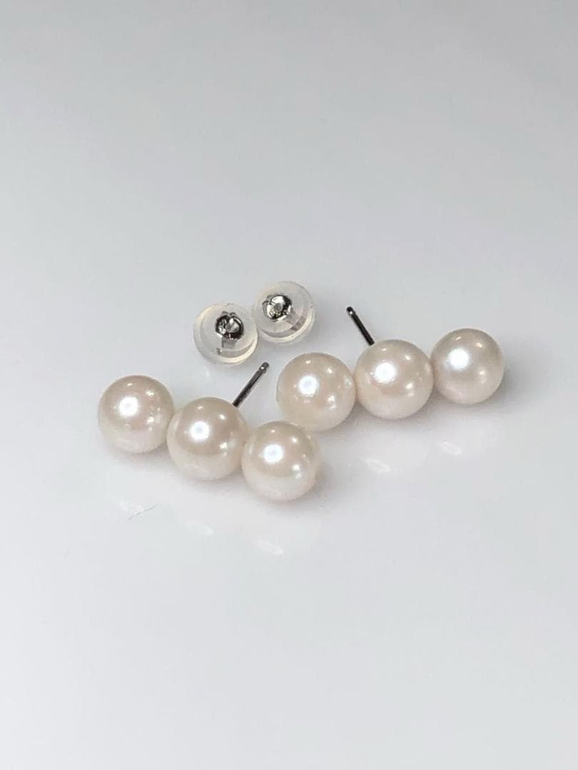 あこや真珠　PT 6.0-6.5mm 3連パールピアス