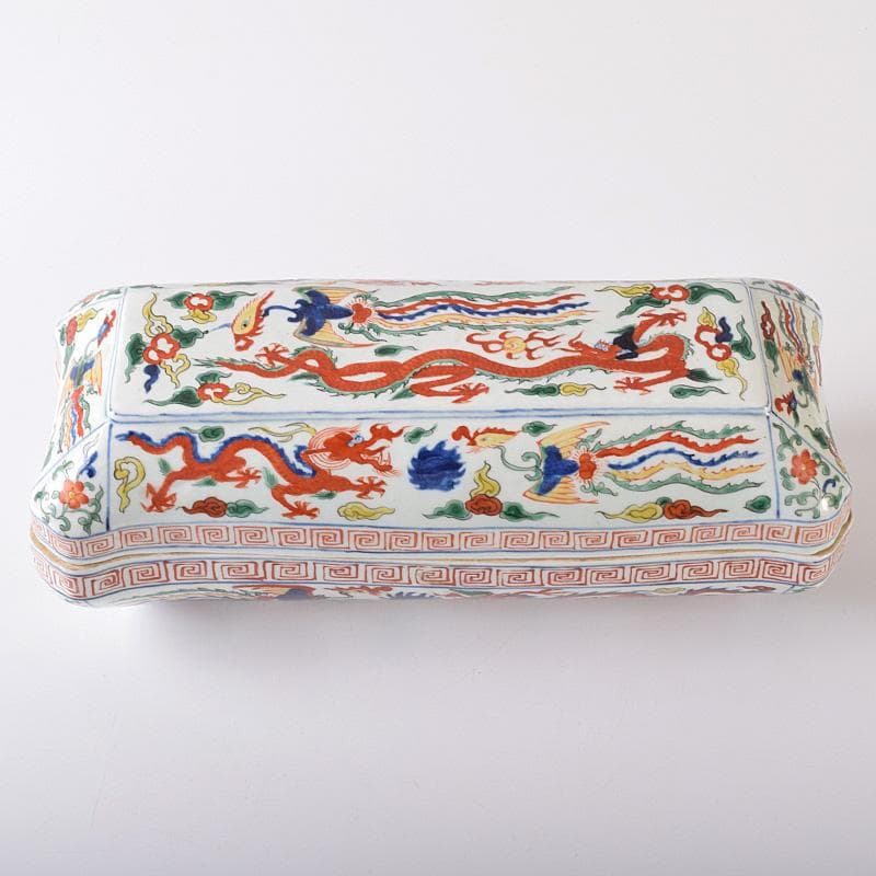 中国　大明萬歴年製款　五彩　龍鳳凰文　四方蓋物　M　R8254