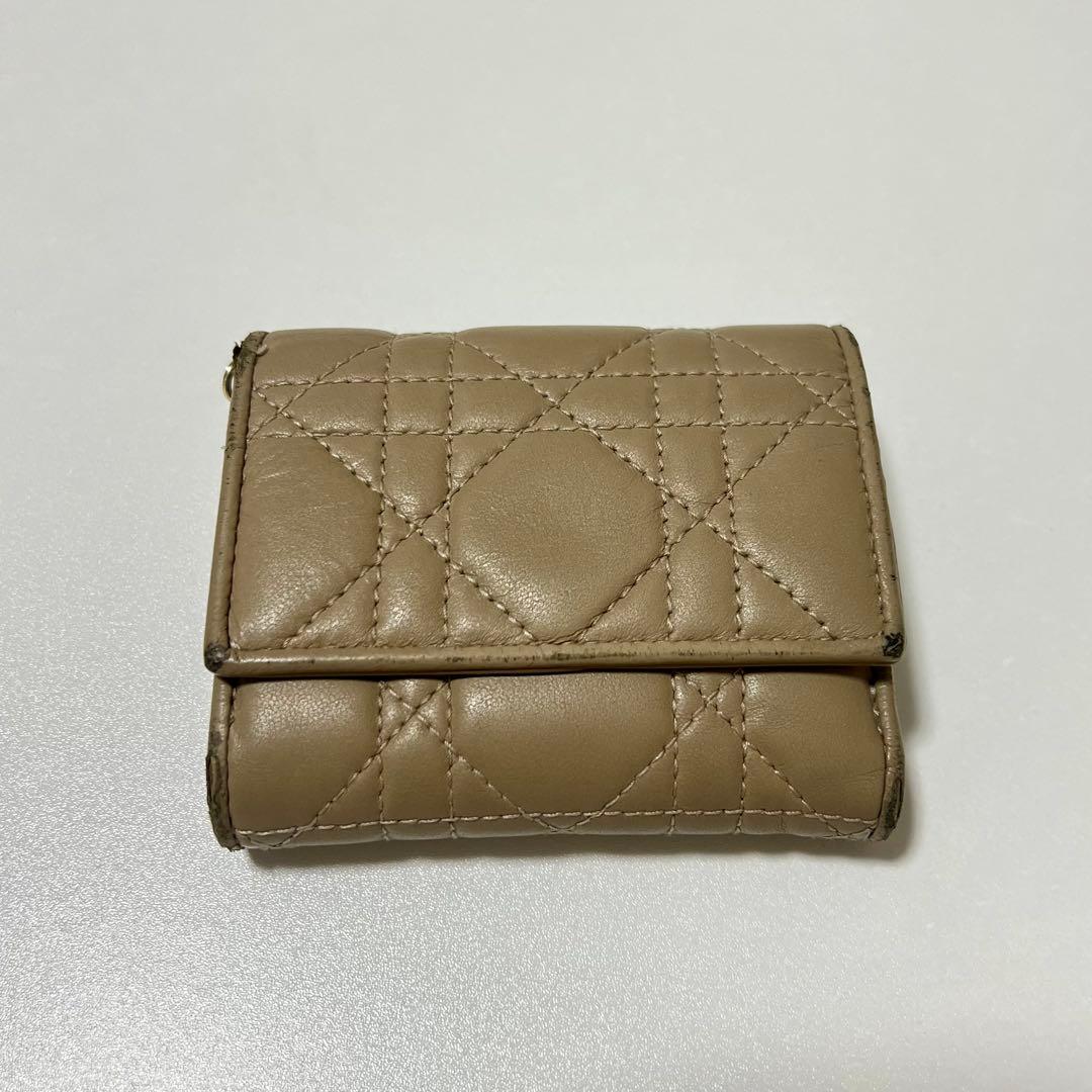 Dior レディディオール ロータスウォレット ベージュ　チェーン付き