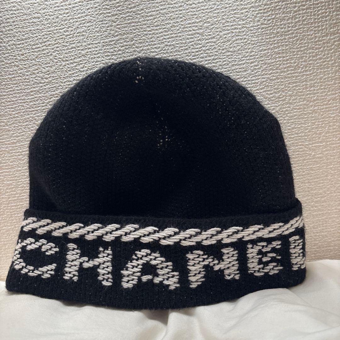 CHANEL ロゴ　ニットキャップ　カシミア　ブラック