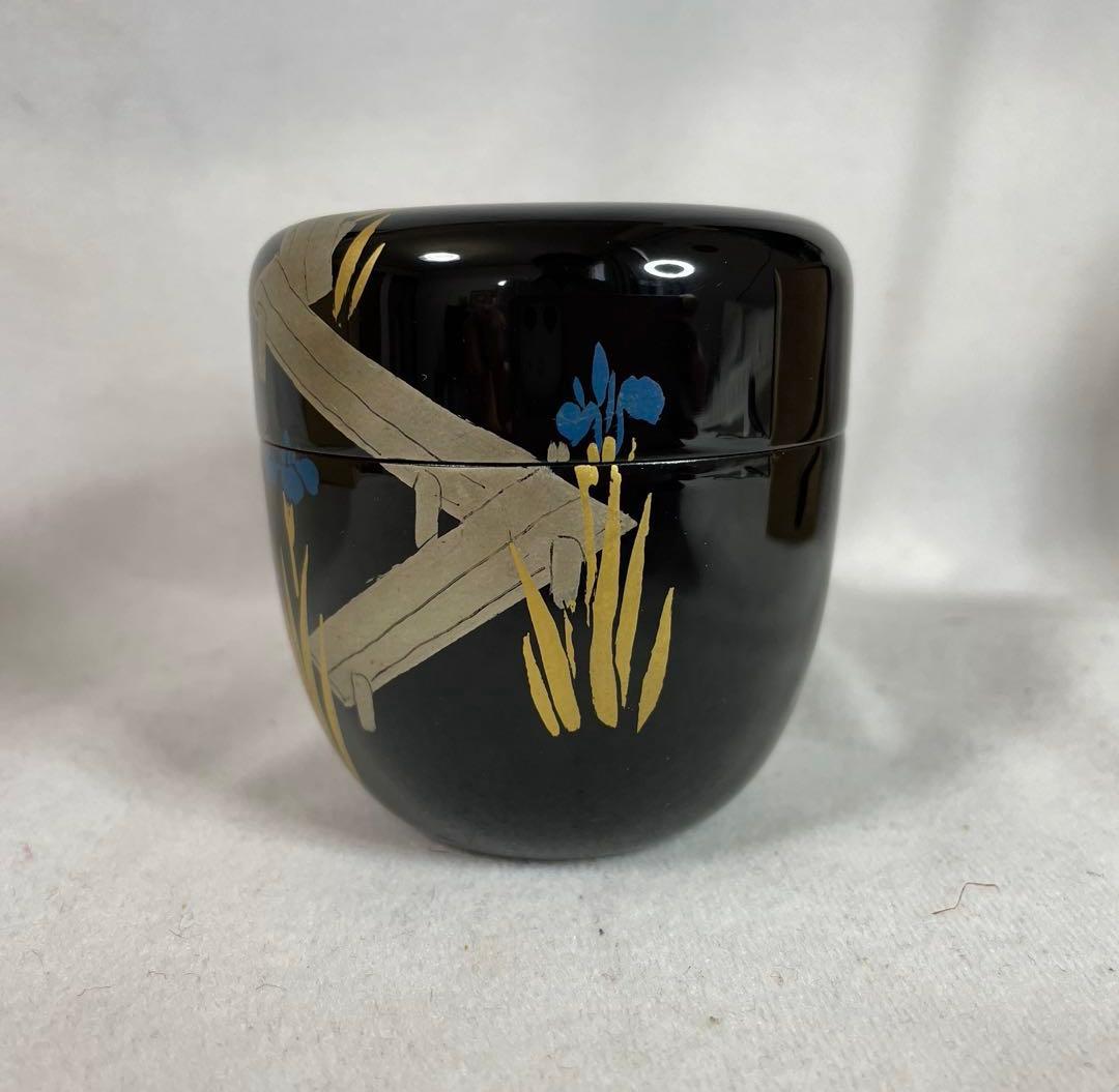 茶道具　八橋蒔絵　黒内朱中棗