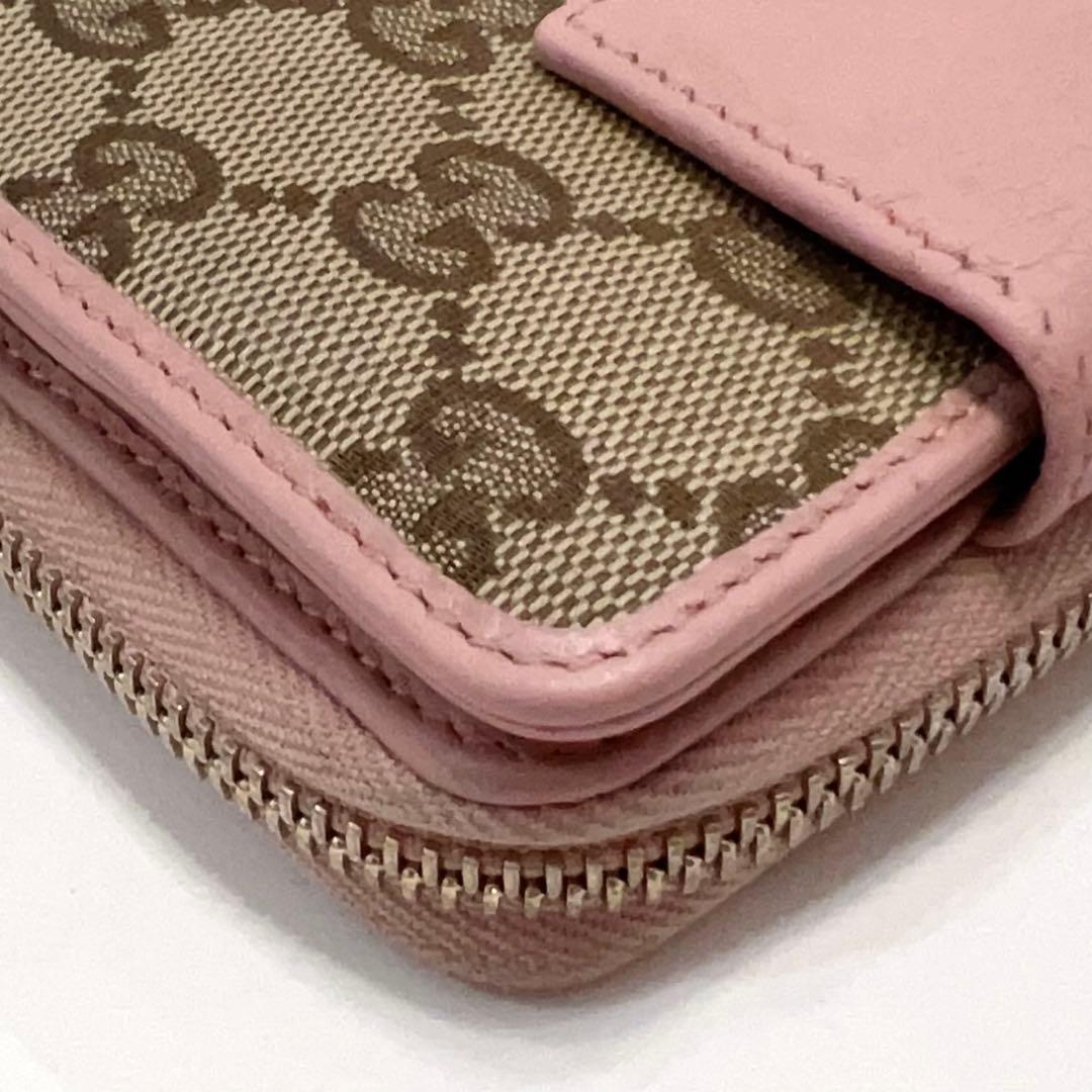 グッチ 折り財布 GGキャンバス GG ラウンドファスナー コンパクト ピンク