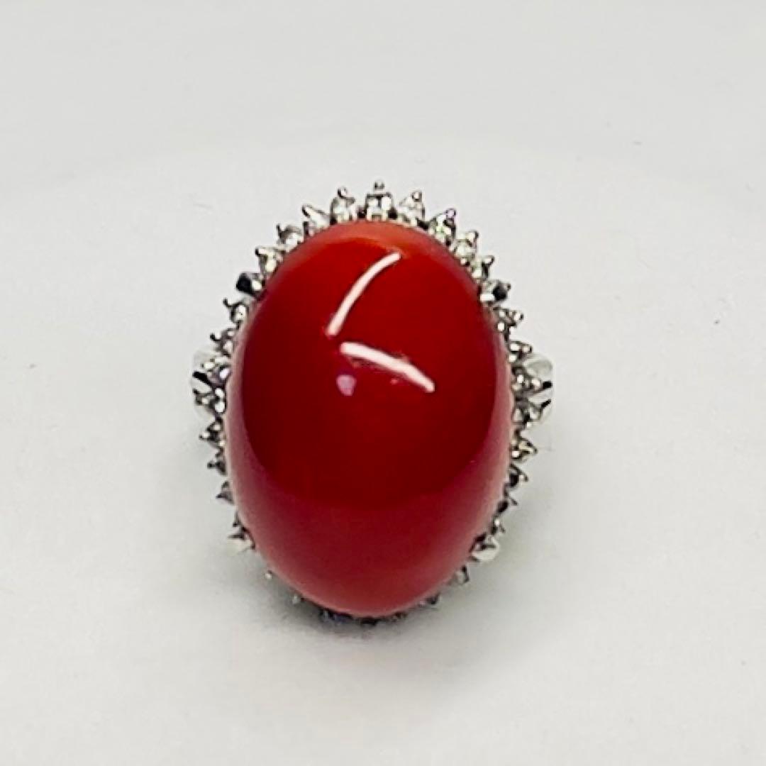 T*I様 天然赤珊瑚 ダイヤモンドpt900 大振りリング