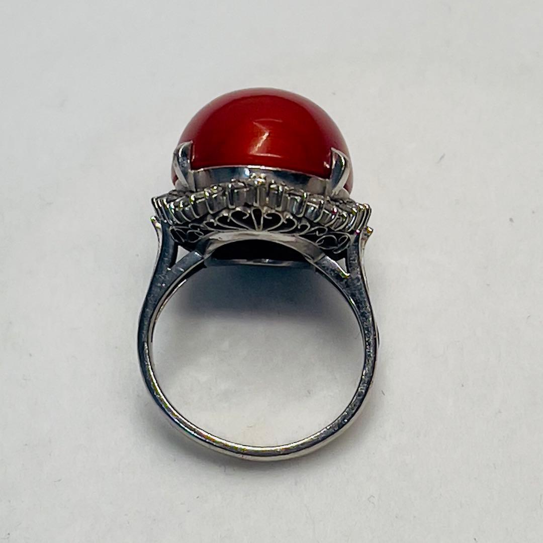 T*I様 天然赤珊瑚 ダイヤモンドpt900 大振りリング