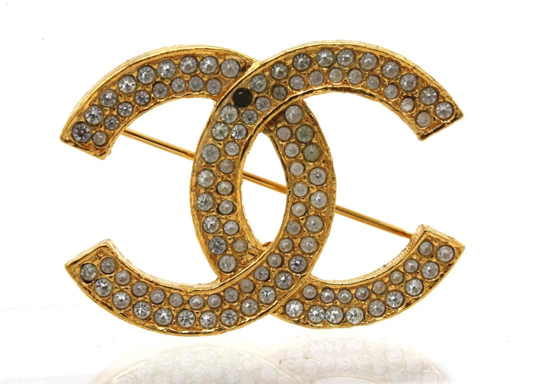 CHANEL シャネル ビンテージ ココマーク ゴールドラインストーン ブローチ