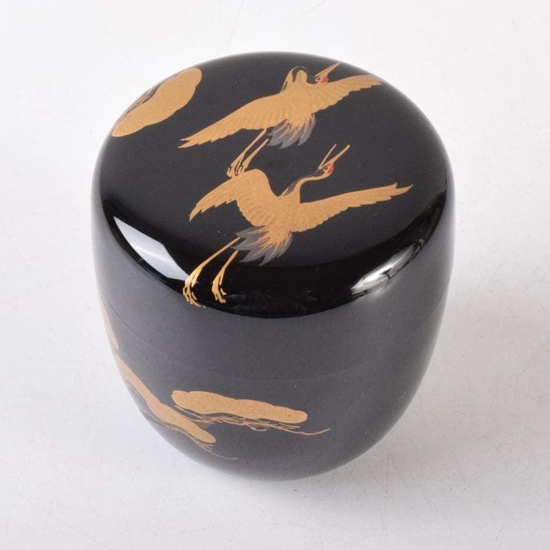 茶道具　漆塗　嘉祥作　松鶴蒔絵　棗　共箱　V　7065