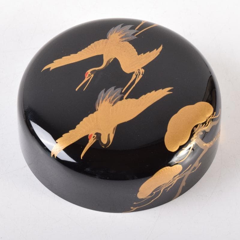 茶道具　漆塗　嘉祥作　松鶴蒔絵　棗　共箱　V　7065