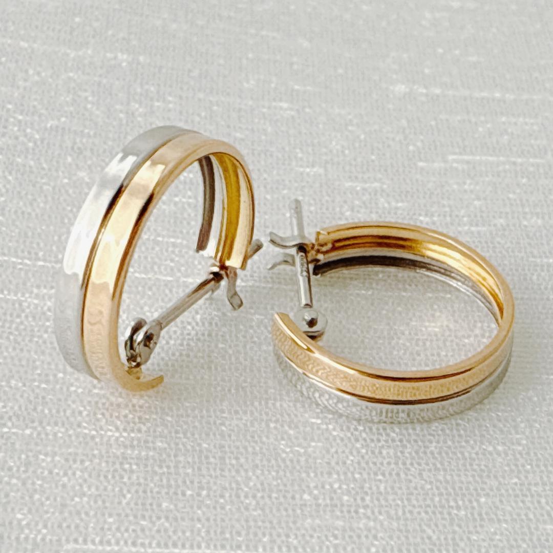 18金+プラチナ【2連コンビフープピアス】刻印入 日本製 ペア 新品！