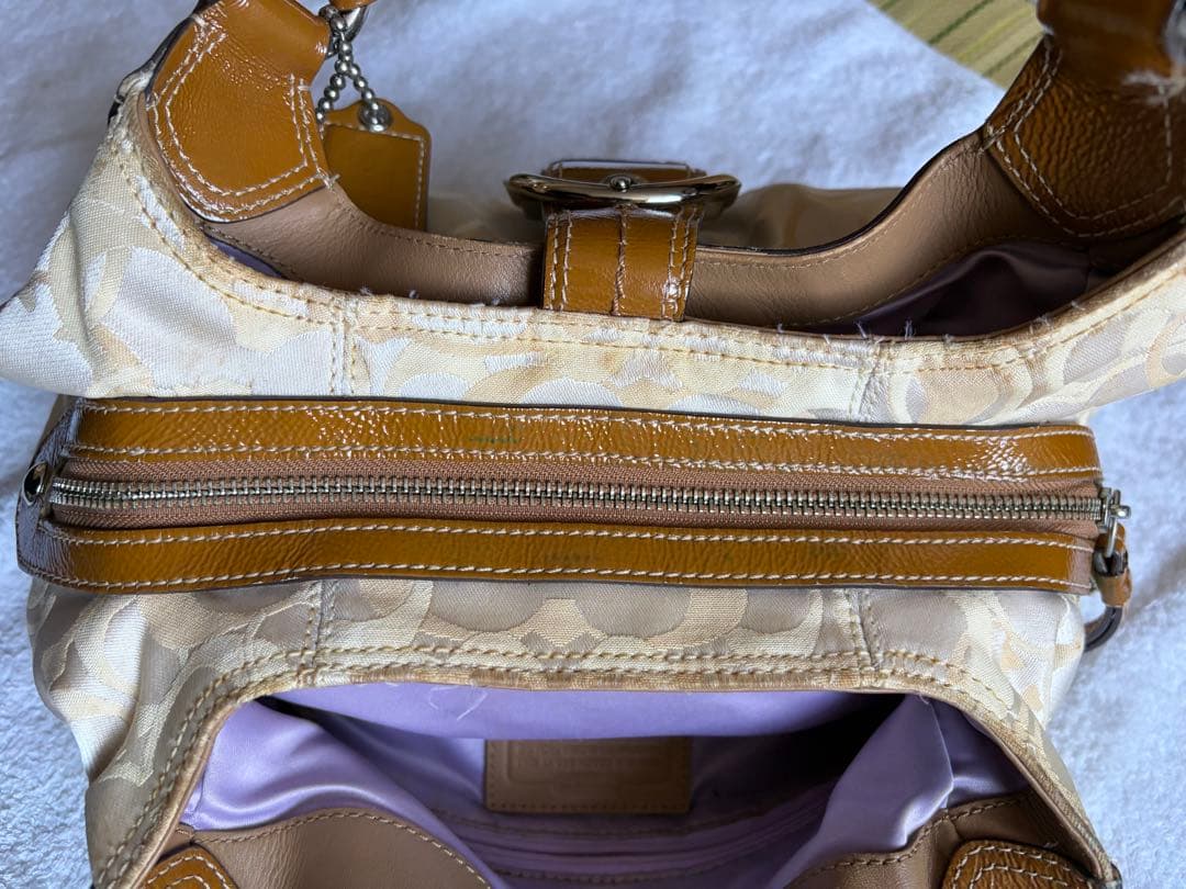 COACH アイボリー/ブラウン ショルダーバッグ真品保証