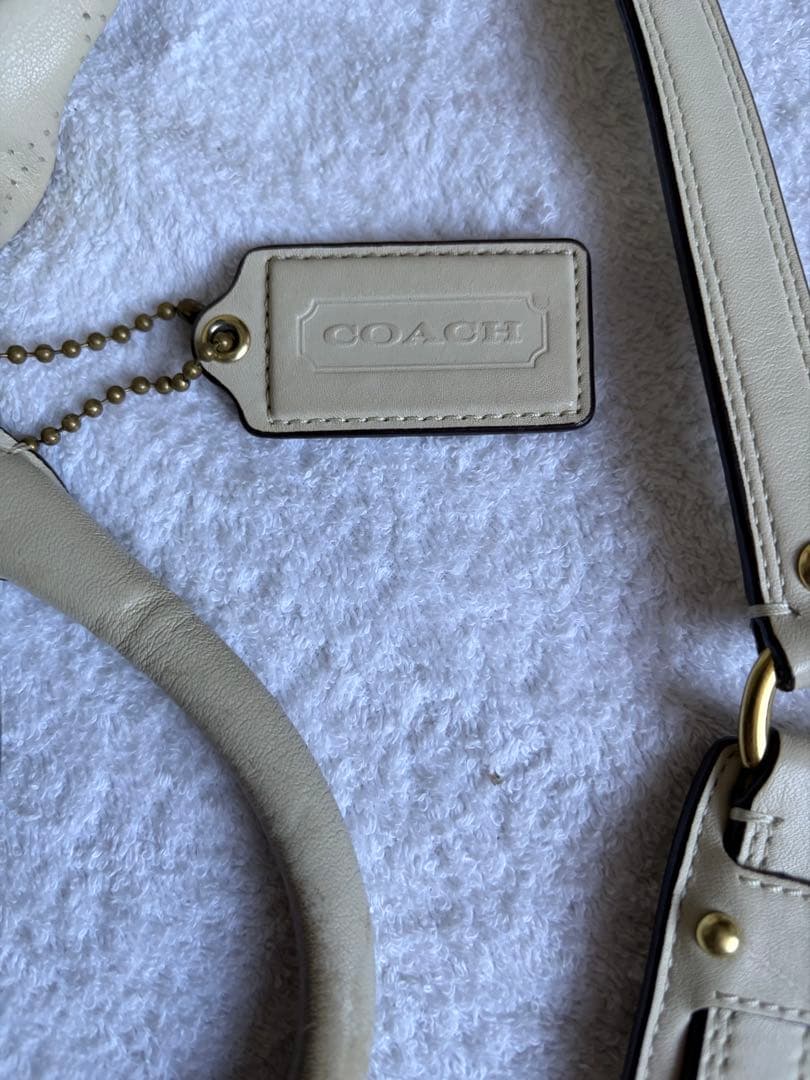 COACH アイボリー/ブラウン ショルダーバッグ真品保証