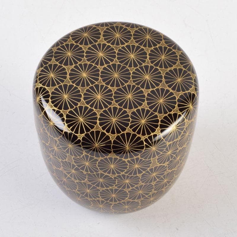 Gojyo　輪島塗　前志芸男作　沈金菊文様　棗　共布共箱　V　9152