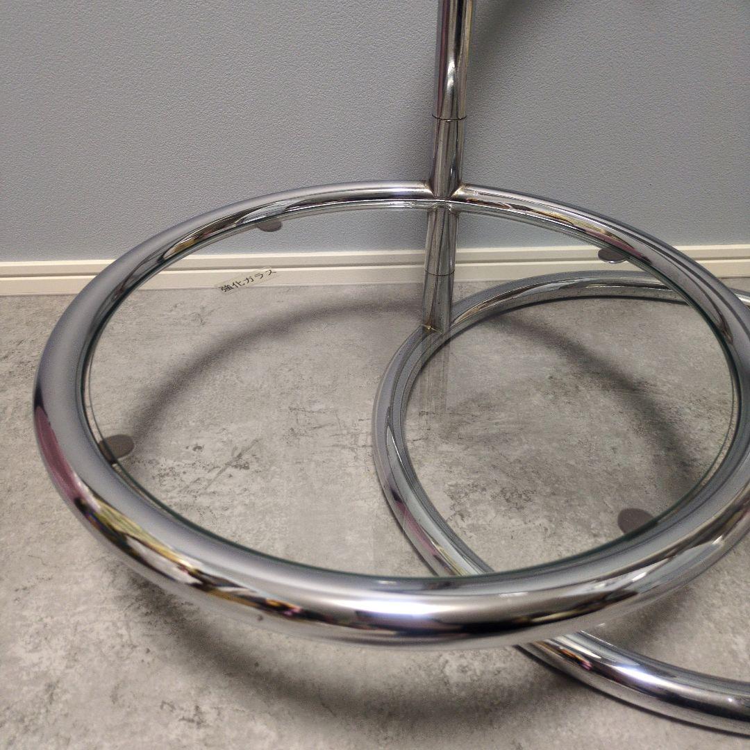 ラウンドテーブル 3段ガラス ミッドセンチュリー モダン スペースエイジスタイル