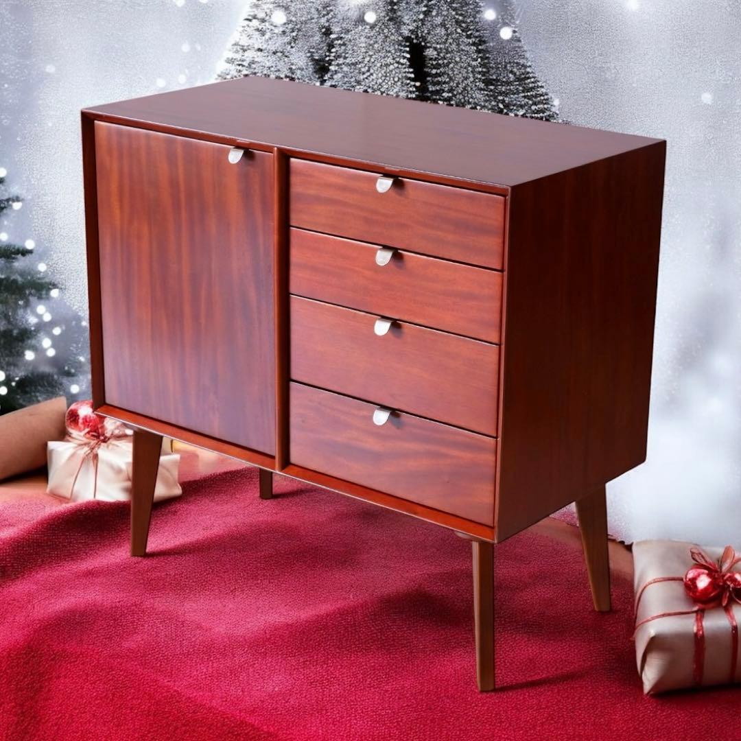 G 新品 北欧 リビングボード キャビネット 80cm サイドボード 赤茶色