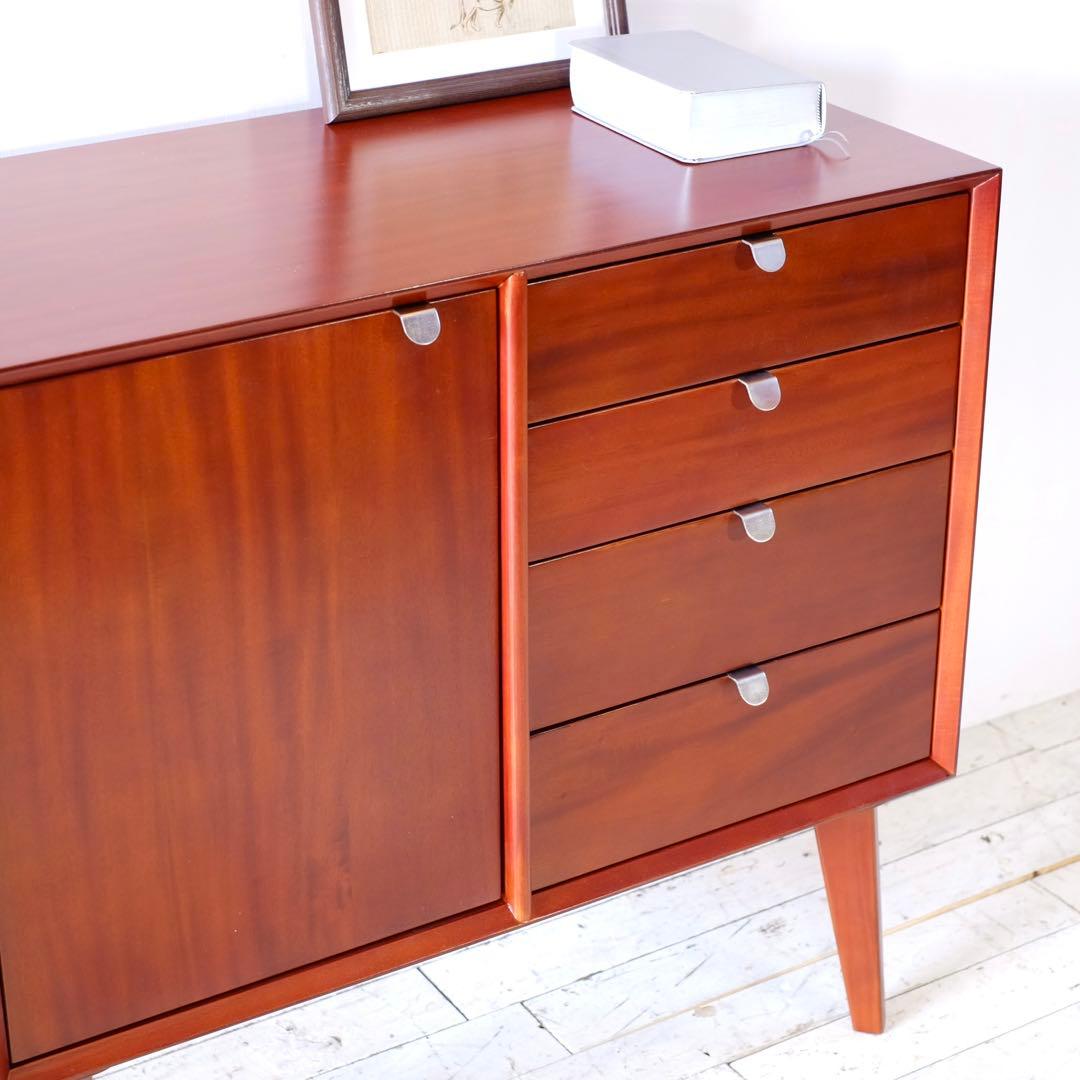 G 新品 北欧 リビングボード キャビネット 80cm サイドボード 赤茶色