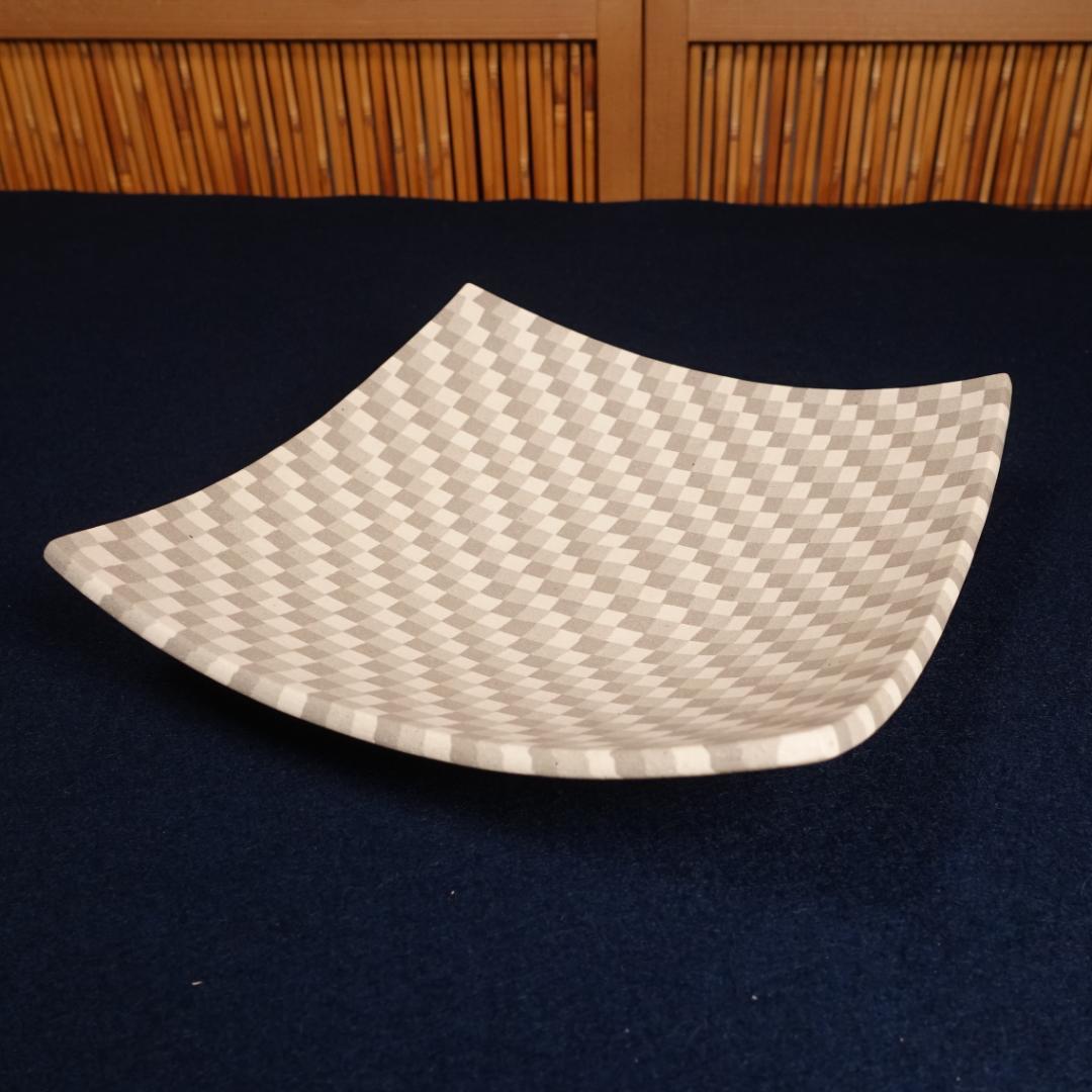 人間国宝 松井康成 希少作 練上四方皿 共箱