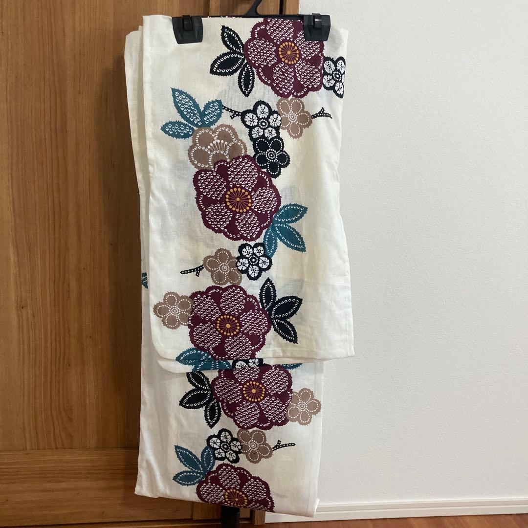 utatane 兵児帯・浴衣2点セット きなりに紫の疋田梅 3L 大きいサイズ