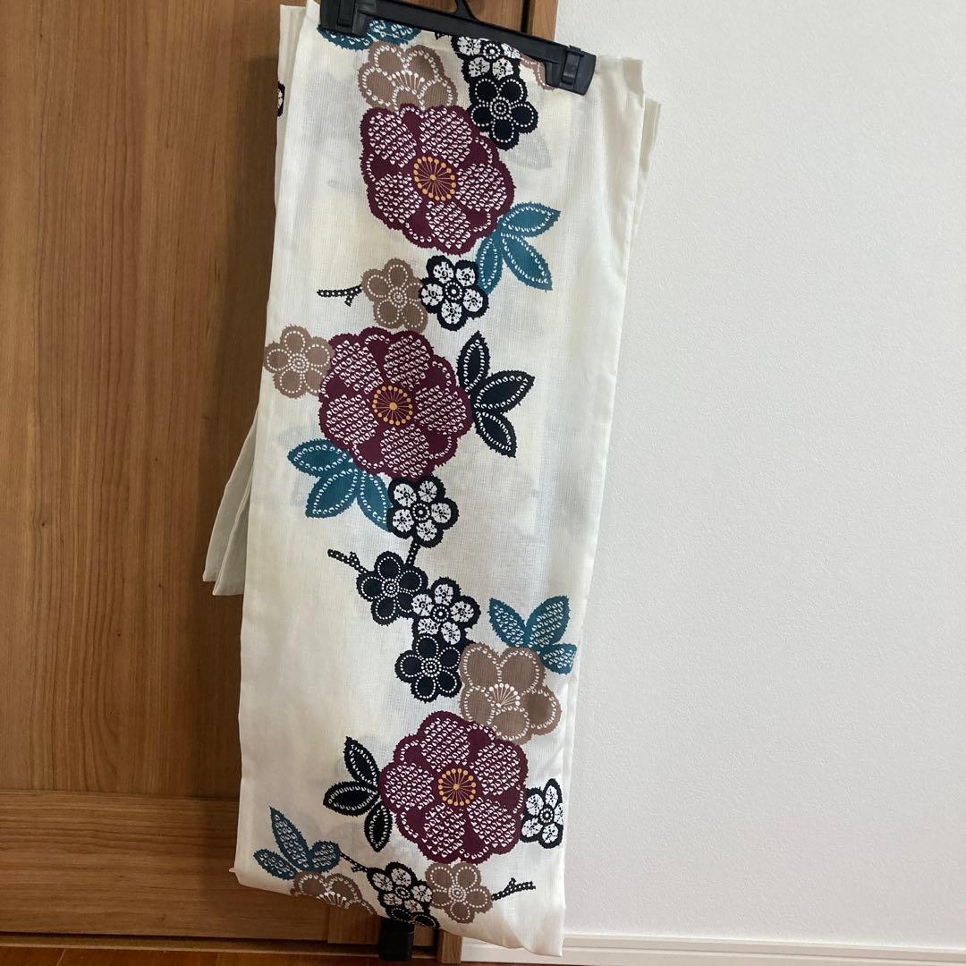 utatane 兵児帯・浴衣2点セット きなりに紫の疋田梅 3L 大きいサイズ