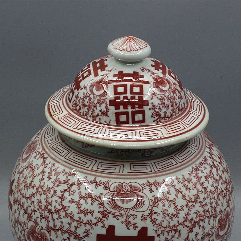 中国美術 四喜紅将軍缶 景徳鎮 陶磁器 装飾品 現代工芸品 美術品 置物
