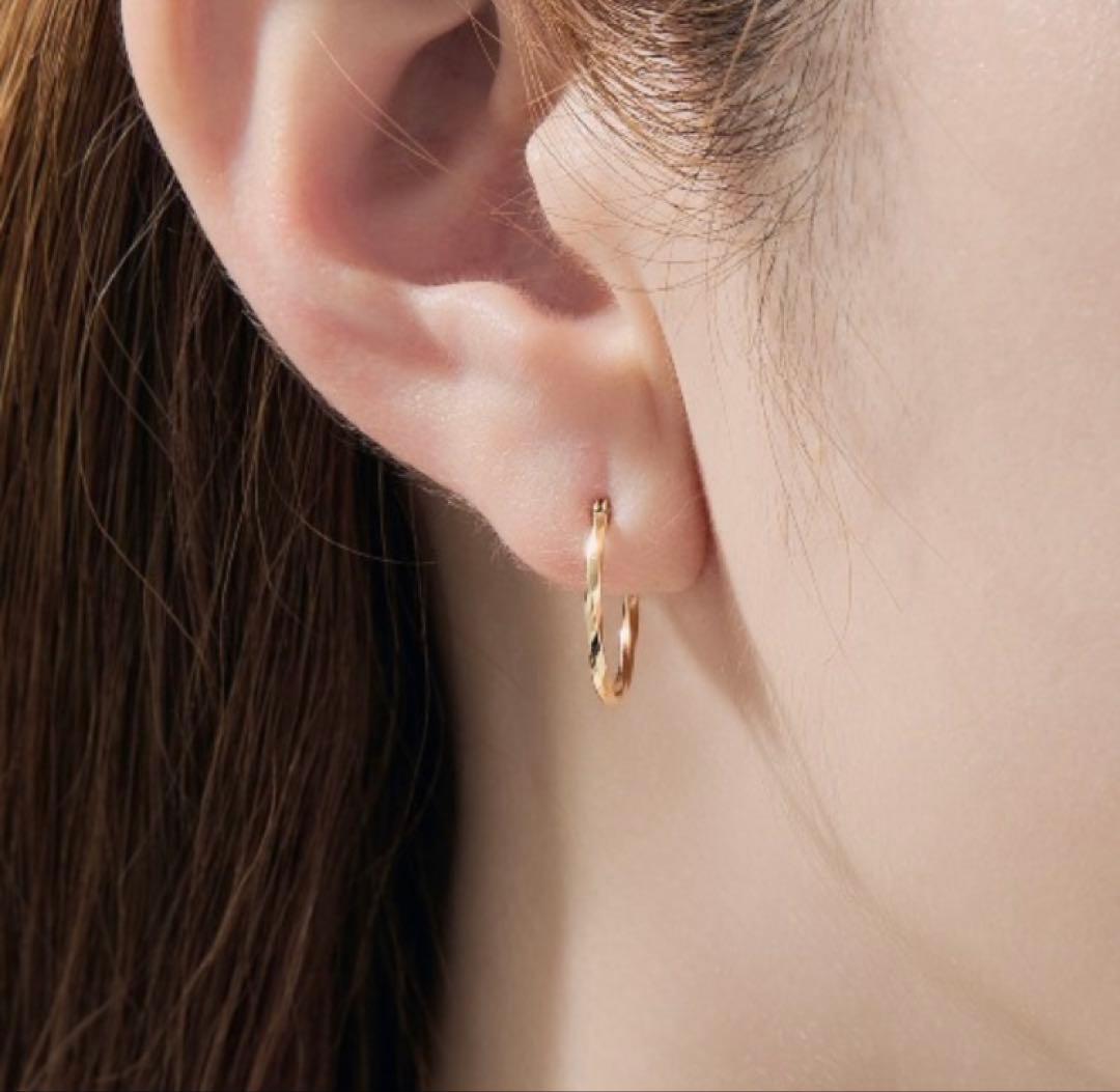 【未使用・箱付】L&Co. K10 フープピアス｜ひねり ゴールド