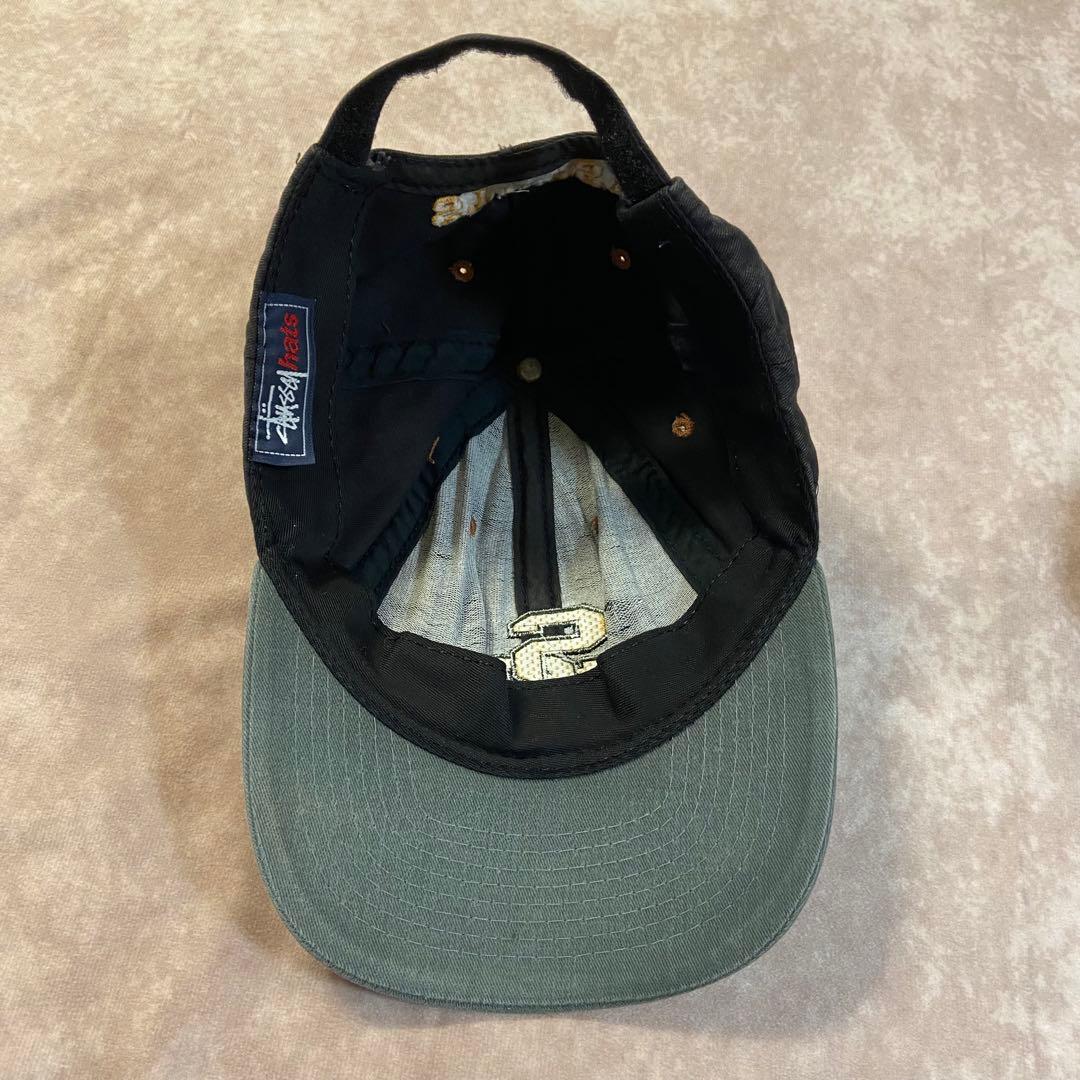 90s Stussy hats キャップ SS刺繍 2トーン カーキ/ブラック