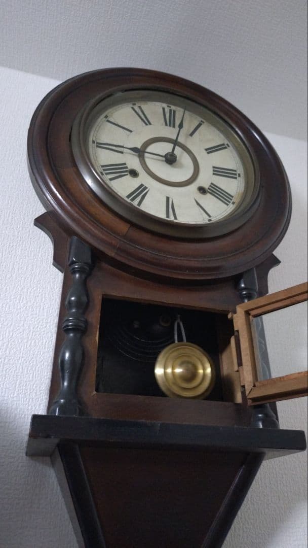 木製クラシック掛時計 振り子付き 柱時計 古時計