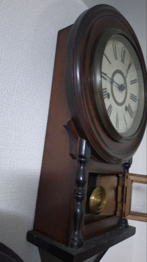 木製クラシック掛時計 振り子付き 柱時計 古時計