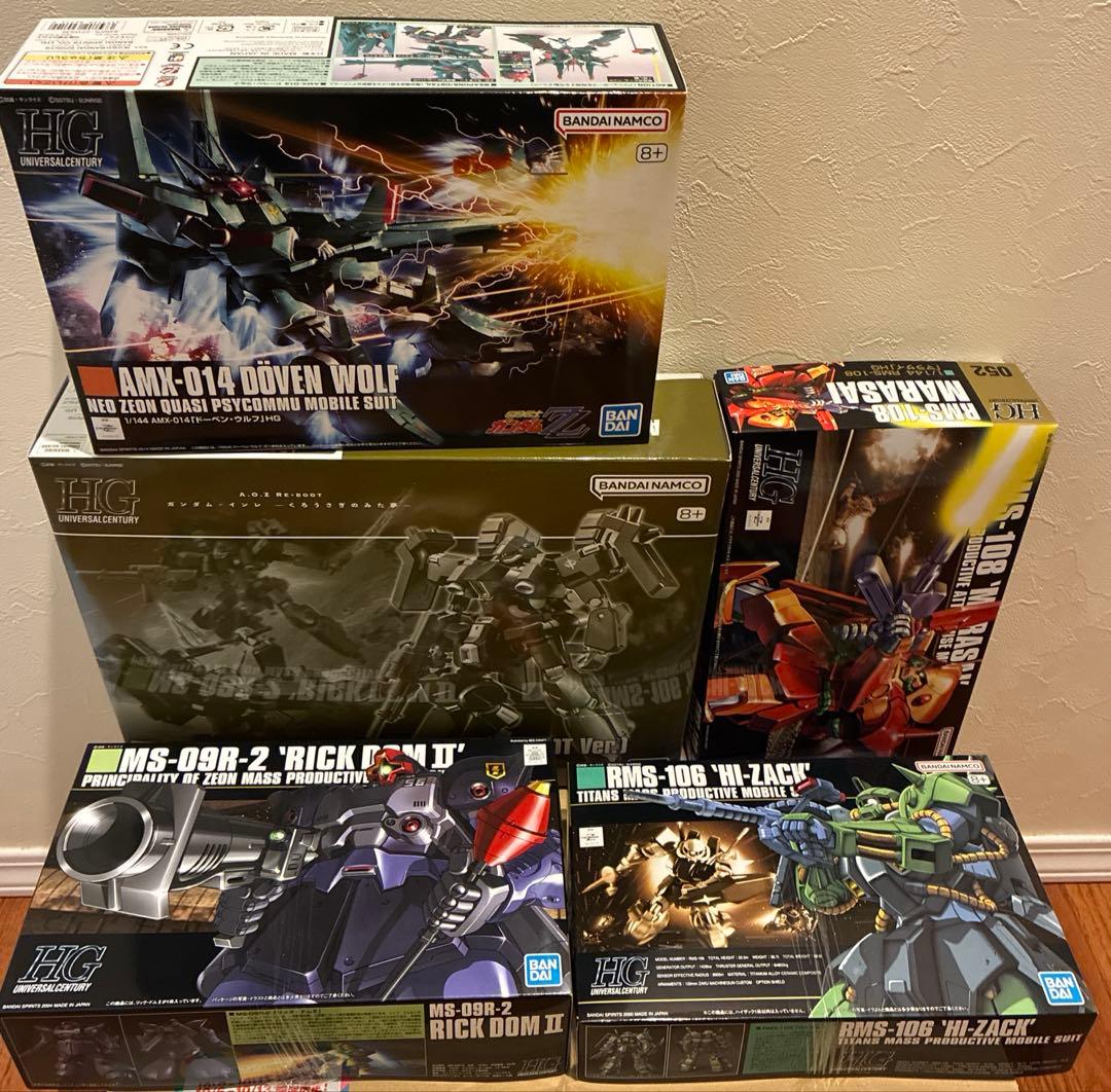 HGUCリーベンヴォルフ、ドーベンウルフ、マラサイ、ハイザック、リックドムⅡ