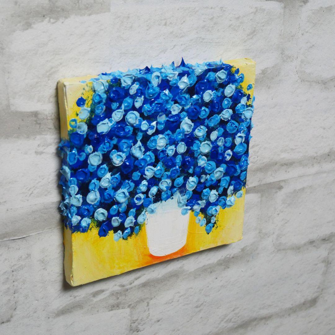 油絵 油彩 油彩画 絵画 アートパネル【青いかすみ草】