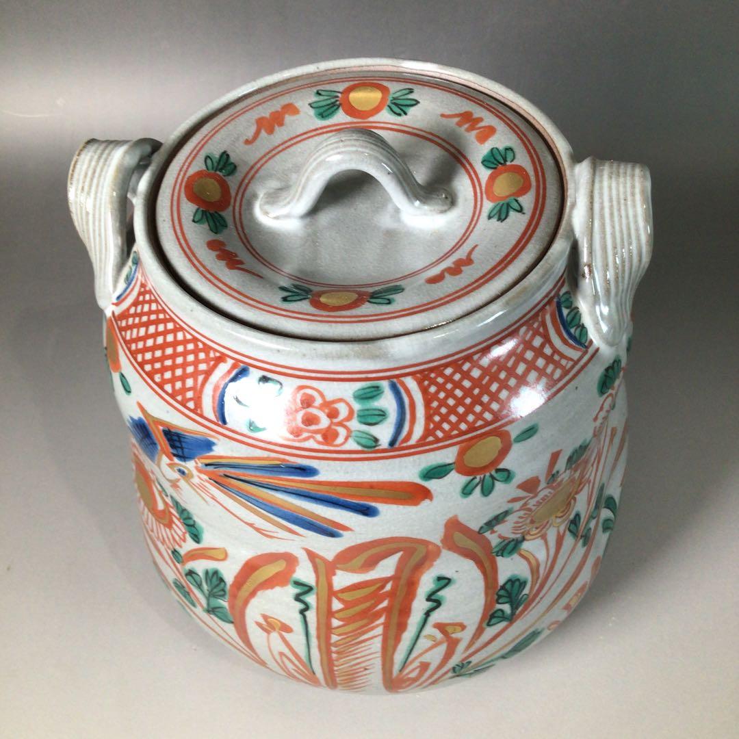 Ｓ１５１　水指　『森里陶楽造』『赤絵』『耳付水指』　共箱　茶道具