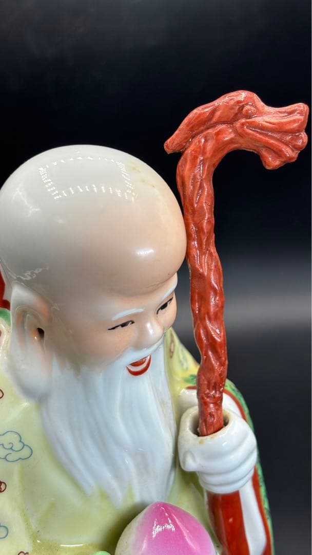 005 中国美術 色絵陶人形 高さ28cm 置物 オブジェ 蟠桃老壽星