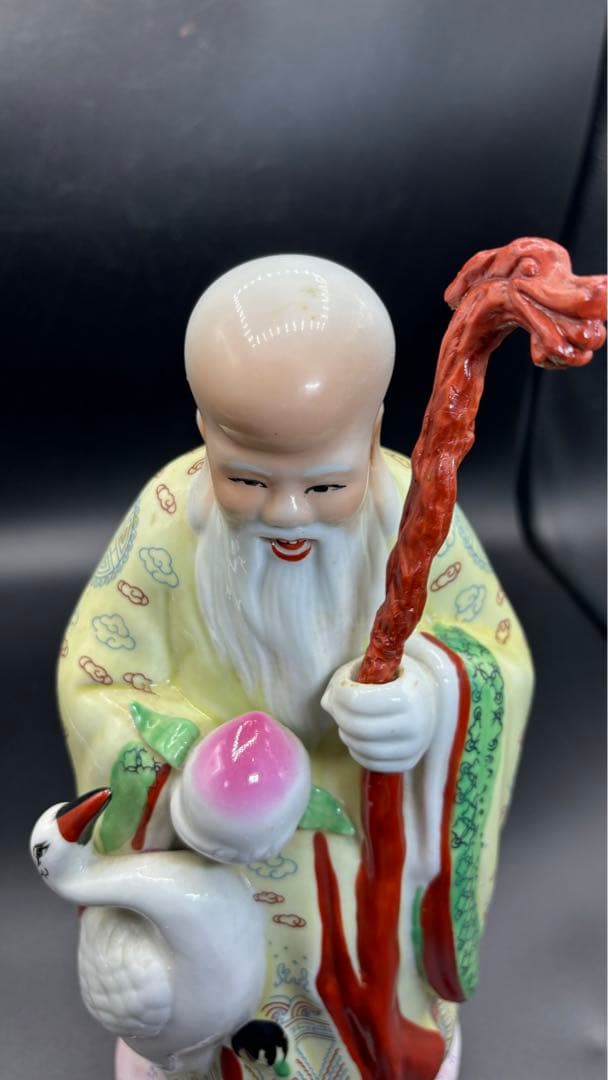 005 中国美術 色絵陶人形 高さ28cm 置物 オブジェ 蟠桃老壽星