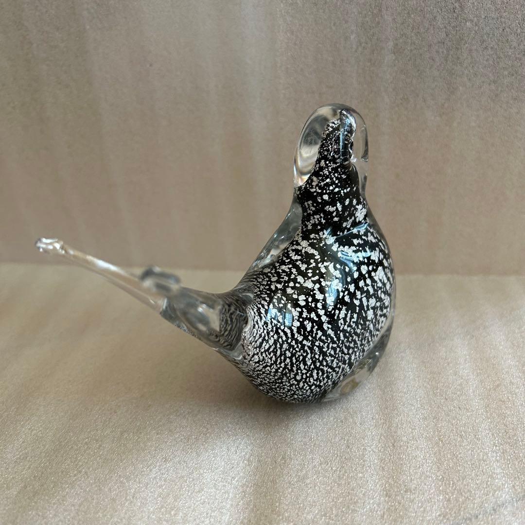 【激レア・新品】ムラーノ ベネチアンガラス 鳥 ハト 置物（黒・白・イタリア）