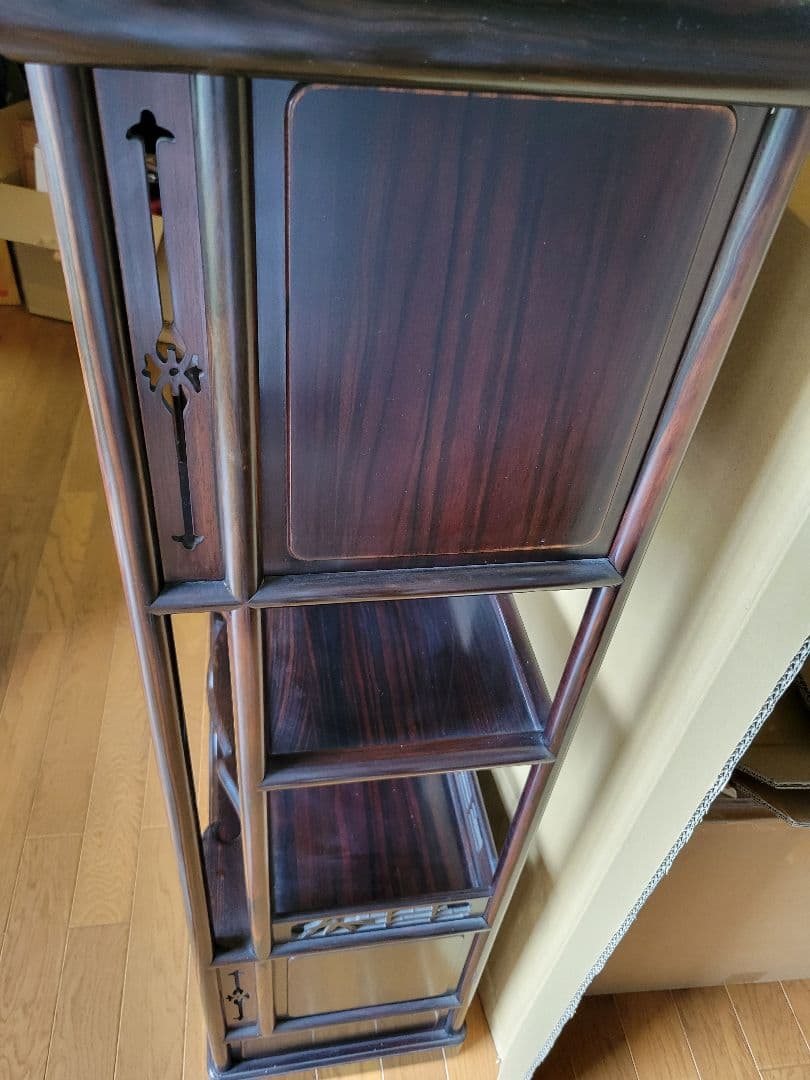 アジアンスタイル 木製棚 引き戸&観音扉付き