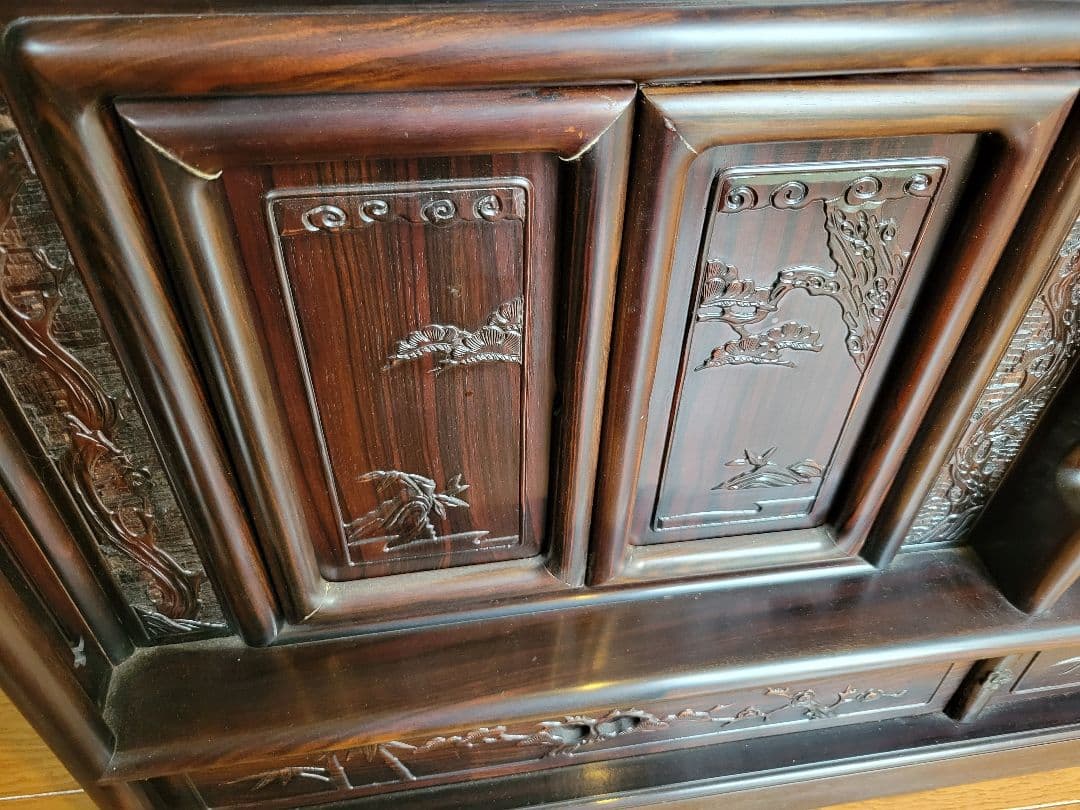 アジアンスタイル 木製棚 引き戸&観音扉付き