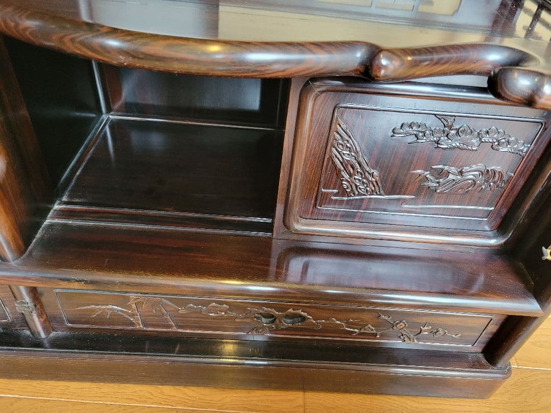 アジアンスタイル 木製棚 引き戸&観音扉付き