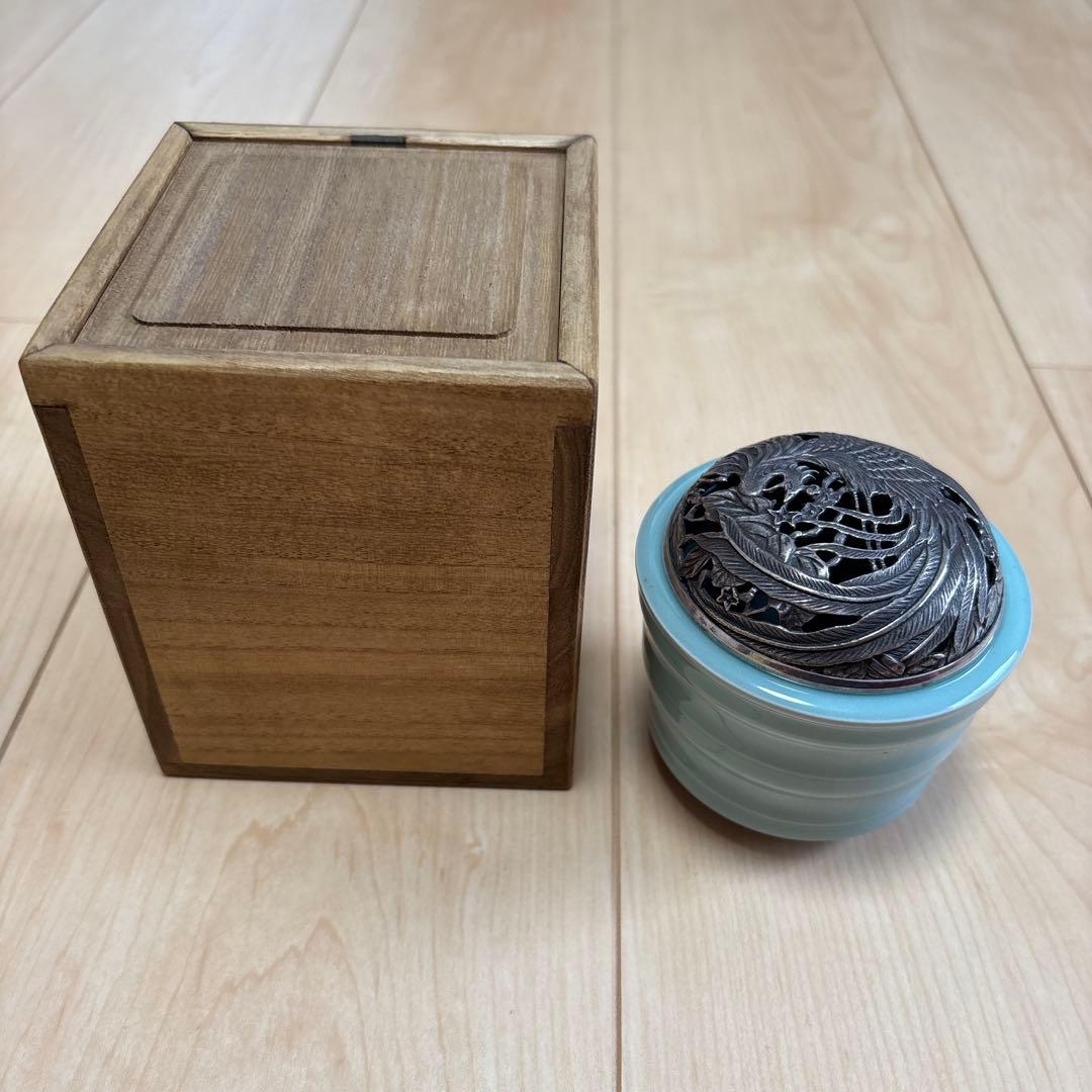 新品　未使用　香炉　925銀製　透かし　鳳凰蓋