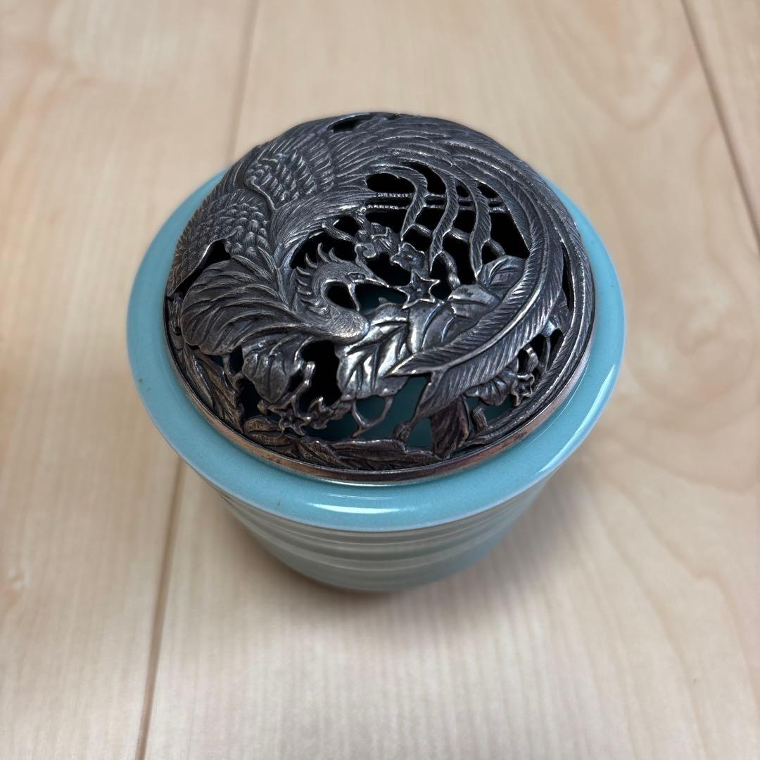 新品　未使用　香炉　925銀製　透かし　鳳凰蓋