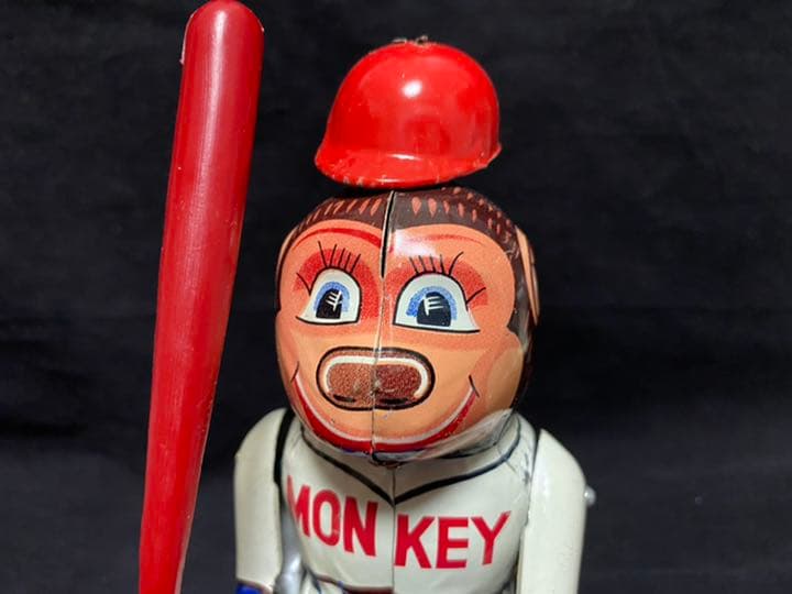 ⭐️珍品！！1950年代？のゼンマイ式ブリキのBASEBALL MONKEY/箱付