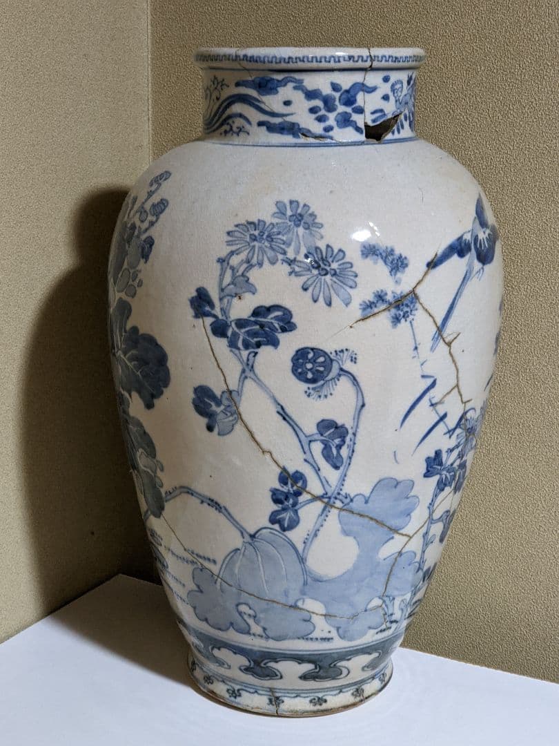 ⭐枯淡！江戸時代 染付花鳥紋様壺 瓶 古美術品 コレクション骨董品アンティーク