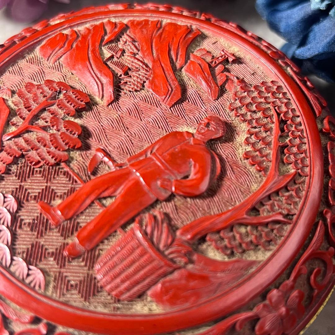 中国【文化大革命時代】堆朱 香合 印合　堆刻　工芸品