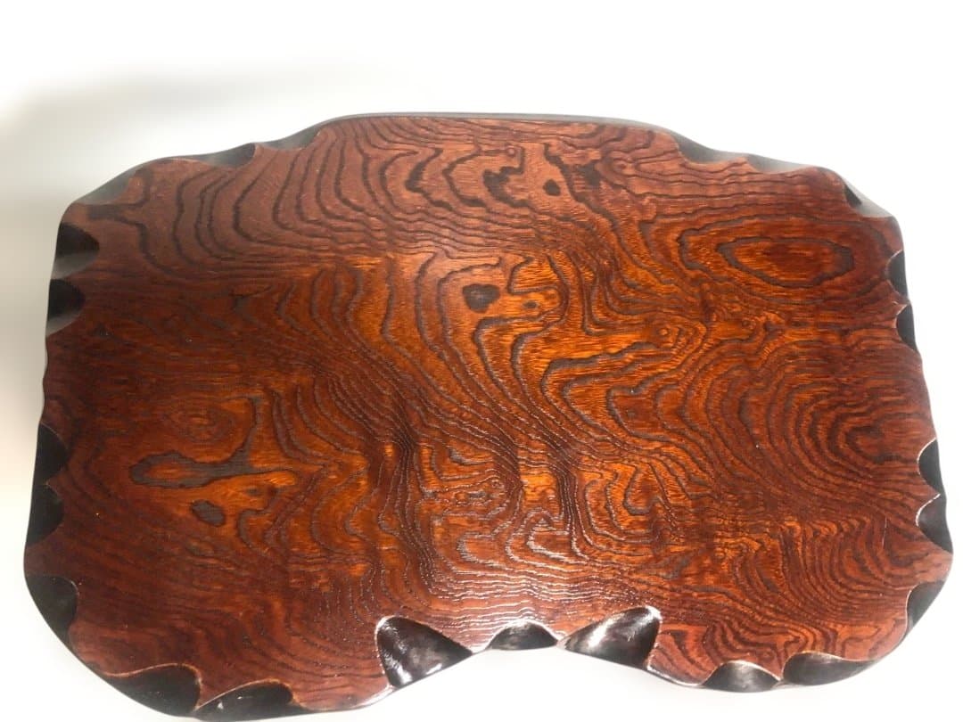 九谷焼　色絵玉乗り獅子　糠川清章造　縁起物置物　欅台付　魔除