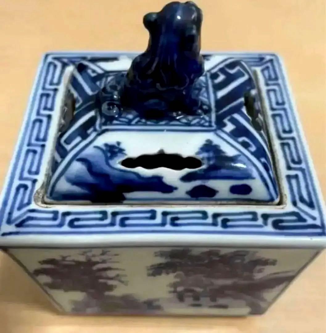 中国 清時代 骨董品 香炉染付 蓋物 陶芸古美術、 。