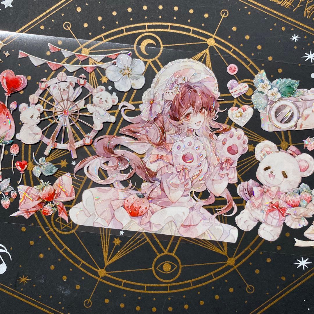 【9193】海外　中古巻　貝殻光マスキングテープ　人物系　熊　女の子　かわいい