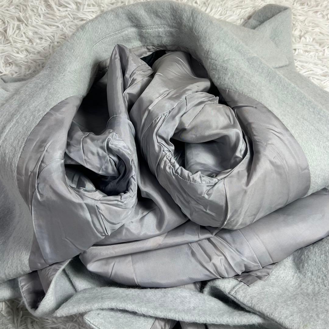 大きいサイズ アンタイトル アルパカ混 ベルテッド チェスターコート グレー 4