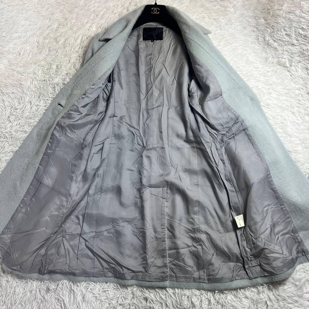 大きいサイズ アンタイトル アルパカ混 ベルテッド チェスターコート グレー 4