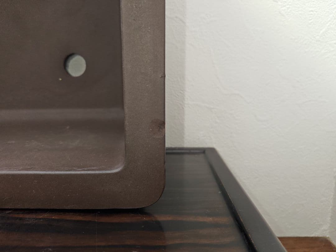 ブラウン長方形盆栽鉢 陶器製 約47cm×36cm×14.5cm　大型