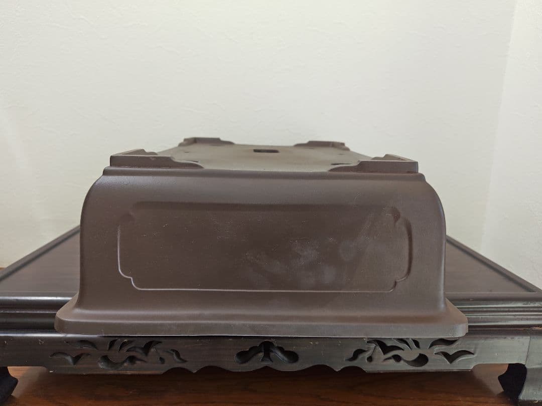 ブラウン長方形盆栽鉢 陶器製 約47cm×36cm×14.5cm　大型