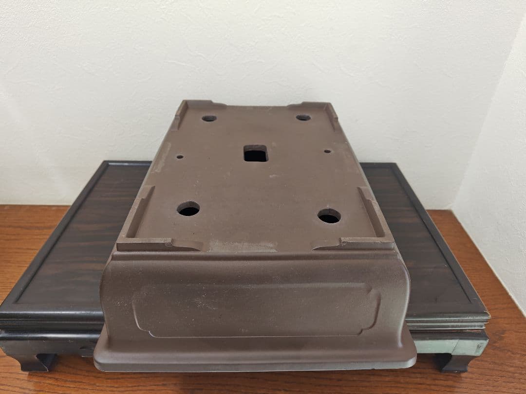 ブラウン長方形盆栽鉢 陶器製 約47cm×36cm×14.5cm　大型